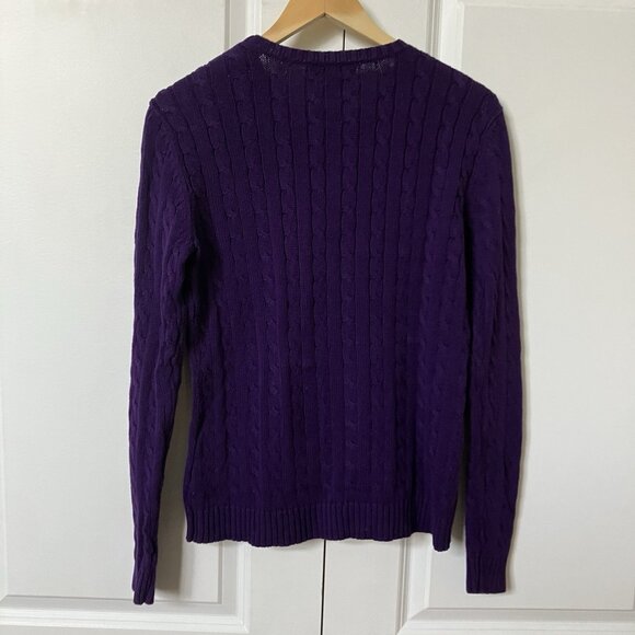 Lauren Ralph Lauren Cable Knit Sweater Womens M Purple Cotton Pullover Preppy - Picture 6 of 8